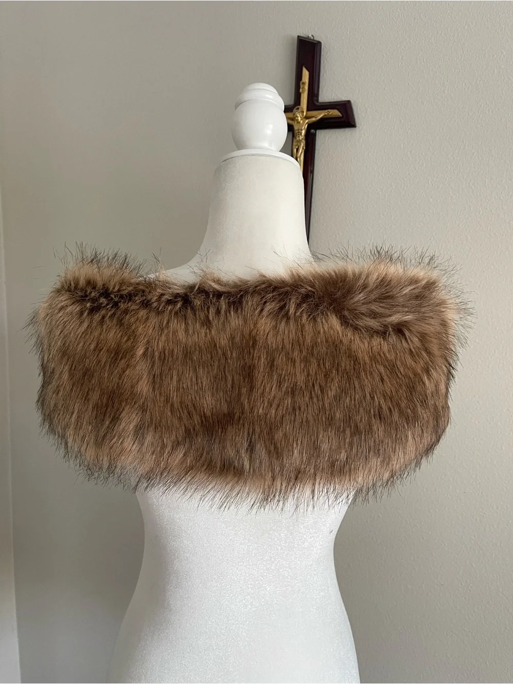Faux Fur Collar Scarf - Brown